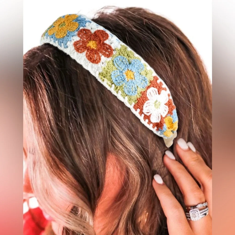 Boho Flower Crochet Headband
